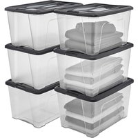 Aufbewahrungsbox aus Kunststoff, 45 l Garagen-Aufbewahrungsbox, 6er-Set, BPA-frei, NTB-45, Schwarz, stapelbar, Verschlussclips – B58 x T39,5 x H30 cm von IRIS OHYAMA