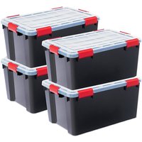 Wasserdichte Aufbewahrungsboxen aus Kunststoff mit 50-Liter-Deckel, 4er-Set, BPA-frei, ddat-l, Schwarz, stapelbar, Verschlussclips – B59 x T39 x H29 von IRIS OHYAMA