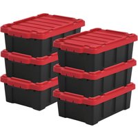 Iris Ohyama - 12.5L Garage Aufbewahrungsbox aus Kunststoff, 6er-Set, DDSKT-130, Schwarz/Rot, L46.5 x T29.5 x H16 cm von IRIS OHYAMA