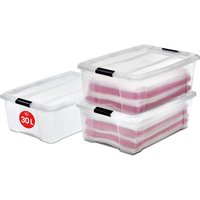 Iris Ohyama - 3er-Set, Aufbewahrungsboxen, 30 l, mit Clips, stapelbar, Wohnzimmer, Schlafzimmer, Garage - New Top Box NTB-30 - Transparent von IRIS OHYAMA