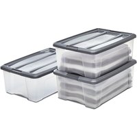 Iris Ohyama - 3er-Set, Aufbewahrungsboxen, 30 l, mit Clips, stapelbar, Wohnzimmer, Schlafzimmer, Garage - New Top Box NTB-30 - Grau / Transparent von IRIS OHYAMA