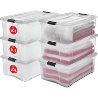 Aufbewahrungsboxen mit Deckel, 30L, 6er-Set, Transparent, Sicherer Verschluss, Stapelbar, Griffe, Schlafzimmer, Schrank, Büro, Organisation, von IRIS OHYAMA