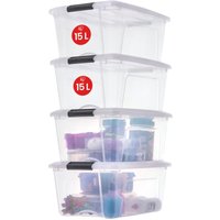 Aufbewahrungsbox aus Kunststoff, Büro-Aufbewahrungsbox-Set mit 4 Boxen à 15 l, NTB-15, Transparent, B39,5 x T29 x H18,5 cm - Iris Ohyama von IRIS OHYAMA