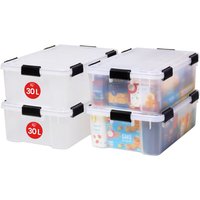Iris Ohyama Luftdichte Kunststoff-Aufbewahrungsboxen mit Deckel, 30L, 4er-Set, Transparent, Hermetischer wasserdichter Verschluss, Robuste von IRIS OHYAMA