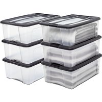 Iris Ohyama, Kunststoff-Aufbewahrungsbox, 30 l Garagen-Aufbewahrungsbox, 6er-Set, BPA-frei, NTB-30, Schwarz, stapelbar, Verschlussklammern – B58 x von IRIS OHYAMA