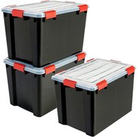 Wasserdichte Aufbewahrungsboxen aus Kunststoff mit 70-Liter-Deckel, 3er-Set, BPA-frei, ddat-ld, Schwarz, stapelbar, Verschlussclips – B59 x T39 x H38 von IRIS OHYAMA