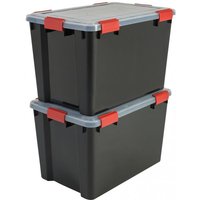 Luftdichte Kunststoff-Aufbewahrungsboxen mit Deckel, 70L, 2er-Set, Schwarz, Hermetischer wasserdichter Verschluss, Robuste Schnappverschlüsse, von IRIS OHYAMA