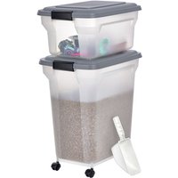 Hundefutter Aufbewahrung mit Rollen, 45L+20L, Grau, Luftdichte Futterbox, Trockenfutter, Futterbehälter, Für Hunde, Katzen, Tierfutterbehälter, von IRIS OHYAMA