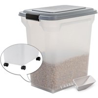 Hundefutter Aufbewahrung mit Rollen, 45L/15kg, Grau, Luftdichte Futterbox, Trockenfutter, Futterbehälter, Für Hunde, Katzen, Tierfutterbehälter, von IRIS OHYAMA