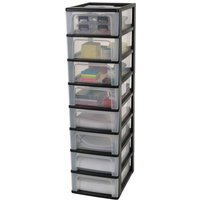 Iris Ohyama - Kunststoff Schubladenbox mit 8 flachen Schubladen, Schwarz, Easy-Pull-System, A4, A5 & A6 Format, Schreibtisch Organizer für Büro, von IRIS OHYAMA