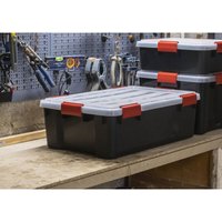 Iris Ohyama - Kunststoff-Aufbewahrungsbox, 30 l Garagen-Aufbewahrungsbox, 6er-Set, BPA-frei, at-ls, Schwarz, stapelbar, Verschlussklammern – B59 x von IRIS OHYAMA