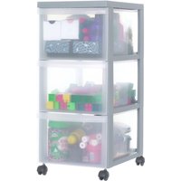 Iris Ohyama - Kunststoff-Schubladenbox mit Rollen, 3 tiefen Schubladen, Grau, Griffe zum Ziehen, Für Schlafzimmer, Bad, Schule & Büro, BPA-frei, von IRIS OHYAMA