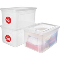 Vielseitige Aufbewahrungsboxen, 50L, 3er-Set, Transparent, Deckel leicht schließbar, Stapelbar, Plastik, Für Schrank, Regale, Klassenzimmer, von IRIS OHYAMA