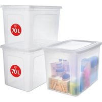 Vielseitige Aufbewahrungsboxen, 70L, 3er-Set, Transparent, Deckel leicht schließbar, Stapelbar, Plastik, Für Schrank, Regale, Klassenzimmer, von IRIS OHYAMA
