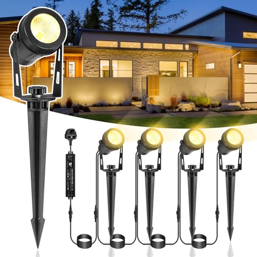 IRISECO Gartenbeleuchtung mit Strom, 4er Gartenstrahler mit Erdspieß, 3W Gartenlampen Warmweiß IP65 Wasserdicht für Rasen, Haus, Hof, Baum, Hinterhof, Terrasse (1200LM) von IRISECO