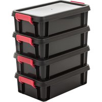 Iris Ohyama - Kunststoff-Aufbewahrungsbox, 4-Liter-Garage-Aufbewahrungsbox, 4er-Set, stapelbar, MBX-4, Schwarz, stapelbar, Verschlussklammern – B36,5 von IRIS OHYAMA