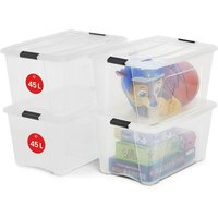 Iris Ohyama - 4er-Set, Aufbewahrungsboxen, 45 l, mit Clips, stapelbar, Wohnzimmer, Schlafzimmer, Garage - New Top Box NTB-45 - Transparent von IRIS OHYAMA