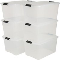 Iris Ohyama - 6er-Set, Aufbewahrungsboxen, 45 l, mit Clips, stapelbar, Wohnzimmer, Schlafzimmer, Garage - Top Box TB-45 - Transparent von IRIS OHYAMA