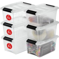 Kunststoff-Aufbewahrungsbox, 5-Liter-Büro-Aufbewahrungsbox, 6er-Set, DDNTB-5, transparent, stapelbar, Verschlussclips – B28 x T19,5 x H14,5 cm - Iris von IRIS OHYAMA