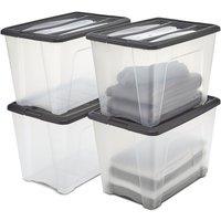 Kunststoff-Aufbewahrungsbox, 60 l Garagen-Aufbewahrungsbox, 4er-Set, BPA-frei, NTB-60, Schwarz, stapelbar, Verschlussclips – B58 x T39,5 x H36,5 cm von IRIS OHYAMA