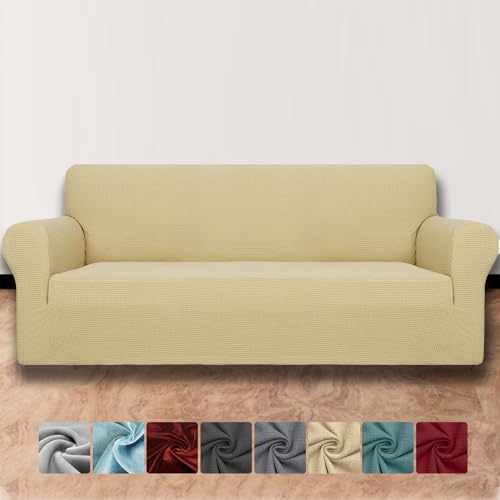 Sofa Überzug Sofabezug 4 Sitzer, Elastische Sofaüberwurf Rutschfeste Sofaschoner Sitzfläche mit Baumwolle, Überwurfdecke Universal Sofa Cover Gelb, Couch Überzug und Sofa Abdeckung für Haustier von IRIXUDOR