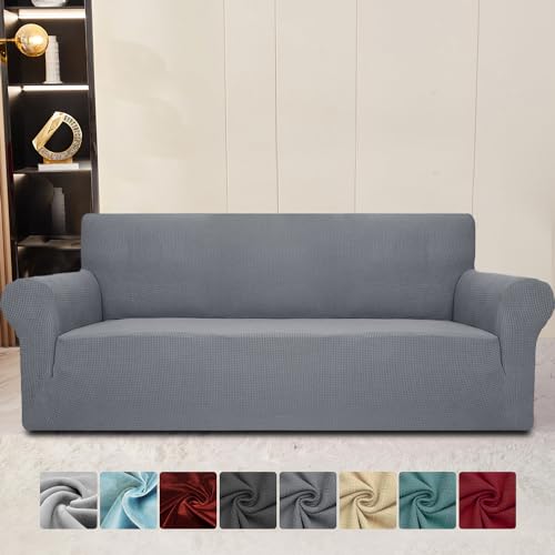 Sofa Überzug Sofabezug 4 Sitzer, Elastische Sofaüberwurf Rutschfeste Sofaschoner Sitzfläche mit Baumwolle, Überwurfdecke Universal Sofa Cover Grau, Couch Überzug und Sofa Abdeckung für Haustier von IRIXUDOR