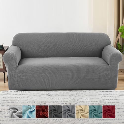 Sofabezug Sofa Überzug 2 Sitzer, Elastische Sofaüberwurf Rutschfeste Sofaschoner Sitzfläche mit Baumwolle, Überwurfdecke Universal Sofa Cover Grau, Couch Überzug und Sofa Abdeckung für Haustier von IRIXUDOR