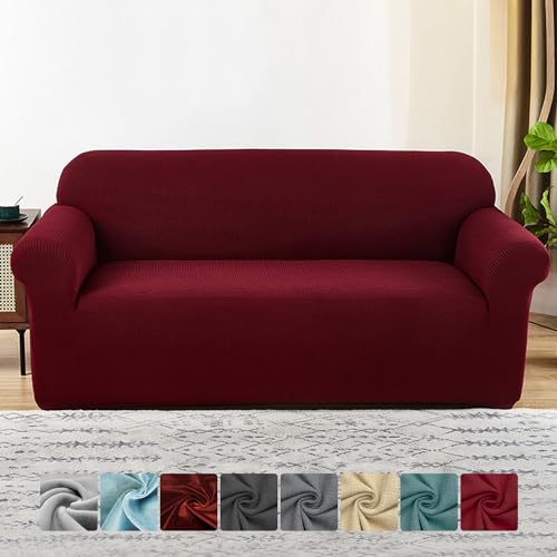 Sofabezug Sofa Überzug 2 Sitzer, Elastische Sofaüberwurf Rutschfeste Sofaschoner Sitzfläche mit Baumwolle, Überwurfdecke Universal Sofa Cover Rot, Couch Überzug und Sofa Abdeckung für Haustier von IRIXUDOR