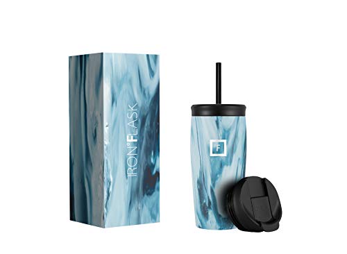 IRON °FLASK Nomad Tumbler - 470 ml, 2 Deckel (Strohhalm/Flip), vakuumisolierte Edelstahlflasche, doppelwandig, Thermo-Kaffee-Reisebecher, Wasserflasche aus Metall von IRON °FLASK