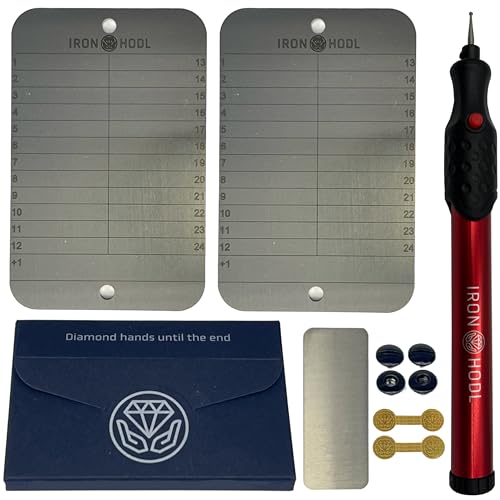 IRON HODL Steel Wallet + Gravierstift rot + Testplatte, Schrauben, Sticker, Box - (2x 24+1) Recovery Seed Phrase Metallplatte Crypto Wallet Bitcoin Wallet Crypto Cold Wallet Crypto Ledger rot von IRON HODL
