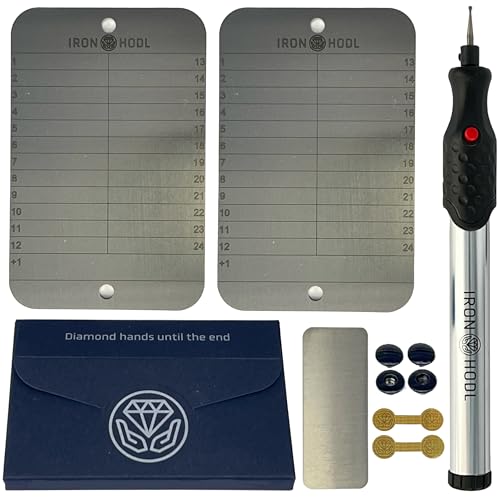IRON HODL Steel Wallet + Gravierstift silber + Testplatte, Schrauben, Sticker, Box - (2x 24+1) Recovery Seed Phrase Metallplatte Crypto Wallet Bitcoin Wallet Crypto Cold Wallet Crypto Ledger silver von IRON HODL