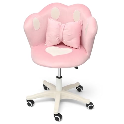 IRON JF Schminktisch Stuhl aus Samt mit Rollen，Bürostuhl Ergonomisch,Höhenverstellbarer Drehstuhl für Schlafzimmer/Homeoffice(Pink) von IRON JF