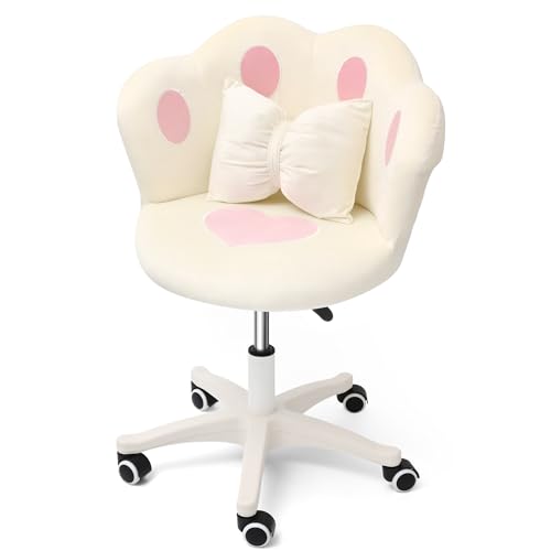IRON JF Schminktisch Stuhl aus Samt mit Rollen，Bürostuhl Ergonomisch,Höhenverstellbarer Drehstuhl für Schlafzimmer/Homeoffice(Weiß) von IRON JF