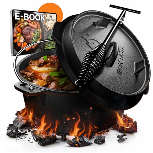 IRON TASTE Dutch Oven Set 4.5L - Eingebrannter Dutch Oven 4.5 Liter - Feuertopf Gusseiserner Topf mit Füßen & mit praktischem Deckelheber IRON TASTE Dutch Oven Set 4.5L - Eingebrannter Dutch Oven 4.5 Liter - Feuertopf Gusseiserner Topf mit Füßen & mit praktischem Deckelheber von IRON TASTE
