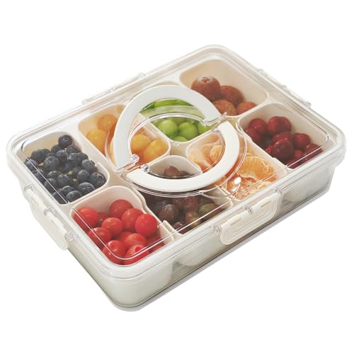 IRONA geteiltes Serviertablett mit Deckel und Griff - Snackle Box Charcuterie Behälter für tragbare Snackplatten - Durchsichtiger Organizer für Süßigkeiten, Obst, Nüsse, Snacks - Perfekt für Party von IRONA