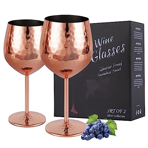 IRONABLE Rotweinglas,stilvolles und elegantes Edelstahlglas,530 ml,2 Stück(Rose) von IRONABLE