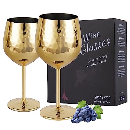 IRONABLE Rotweinglas,stilvolles und elegantes Edelstahlglas,530 ml,2 Stück(Gold) von IRONABLE