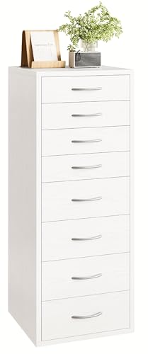 IRONCK Kommode Weiß mit 8 Schubladen, Schubladenschrank Schmal mit Griffen,Kommodenschrank für Schlafzimmer, Schubladenkommode für Wohnzimmer, Büro, Flur, 45x40x105cm von IRONCK