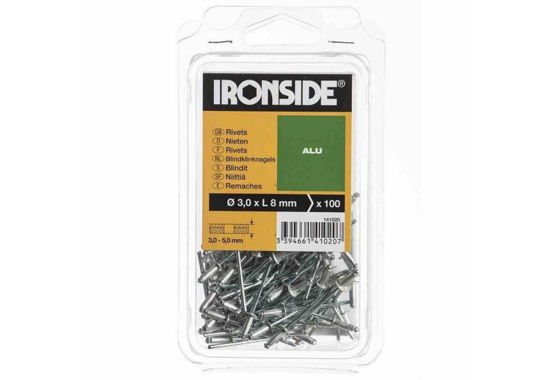 IRONSIDE Blindniete Blindnieten 3,0/8 mm Aluminium, Verpackungsinhalt 100 Stück von IRONSIDE