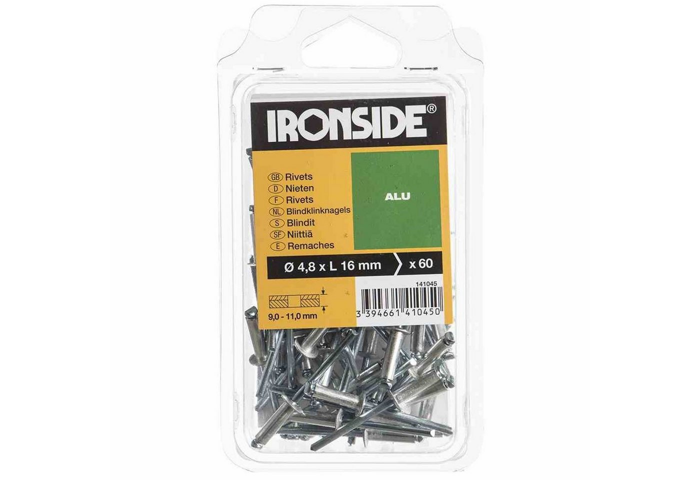 IRONSIDE Blindniete Blindnieten 4,8 x 16 mm Aluminium, Verpackungsinhalt: 60 Stück IRONSIDE Blindniete Blindnieten 4,8 x 16 mm Aluminium, Verpackungsinhalt: 60 Stück von IRONSIDE
