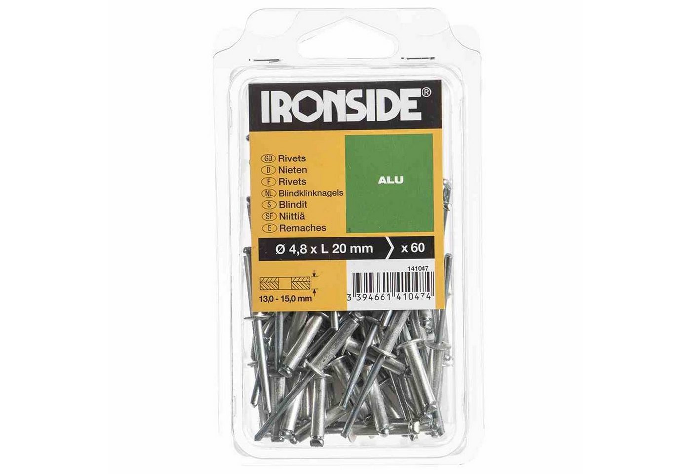 IRONSIDE Blindniete Blindnieten 4,8 x 20 mm Aluminium, Verpackungsinhalt: 60 Stück IRONSIDE Blindniete Blindnieten 4,8 x 20 mm Aluminium, Verpackungsinhalt: 60 Stück von IRONSIDE