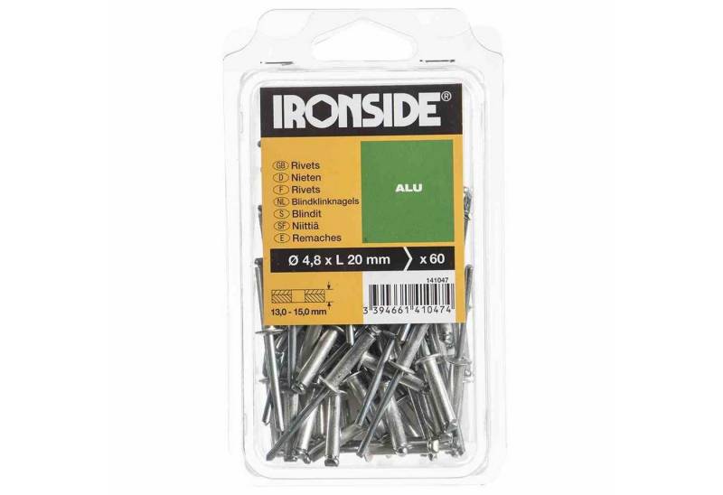 IRONSIDE Blindniete Blindnieten 4,8 x 20 mm Aluminium, Verpackungsinhalt: 60 Stück IRONSIDE Blindniete Blindnieten 4,8 x 20 mm Aluminium, Verpackungsinhalt: 60 Stück von IRONSIDE