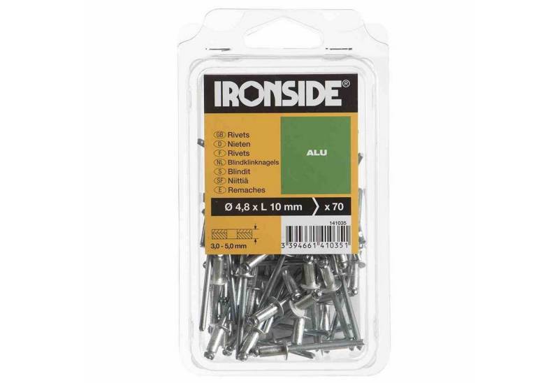 IRONSIDE Blindniete Blindnieten 4,8x10mm Alu 70 Stück Nieten Dichtnieten Befestigung Nägel von IRONSIDE