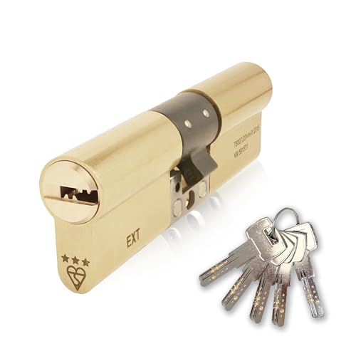 IRONWORX® Spectre Brass 60 mm (innen)/40 mm (außen) (100 mm), maximale Sicherheit, polizeilich genehmigt, TS007 BSI 3-Sterne-Doppel-Euro-Zylinderschloss (Schlüssel auf beiden Seiten), inklusive 5 x von IRONWORX