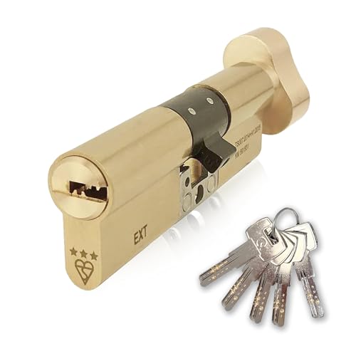 IRONWORX® Spectre Brass Türschloss aus Messing, 45 mm (Drehung) / 35 mm (Schlüssel) (80 mm), maximale Sicherheit, polizeilich genehmigt, TS007 BSI, 3-Sterne-Euro-Zylinder-Türschloss mit von IRONWORX