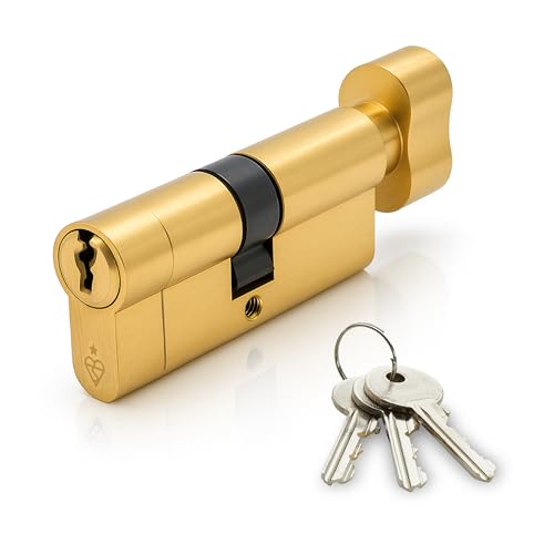IRONWORX® Spectre Brass Türschloss mit Drehfunktion, 40 mm (Drehung) | 40 mm (Schlüssel) (80 mm), Hochsicherheit, Polizeigenehmigt, TS007 BSI, 1 Stern Daumenknauf, Euro-Zylinder, Türschloss mit von IRONWORX