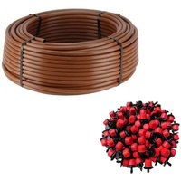 Irritec - Tropfrohr, 16 mm x 100 m, braune Farbe + 100 verstellbare Tropfer 0 bis 40 l/h Exclusives Angebot von IRRITEC