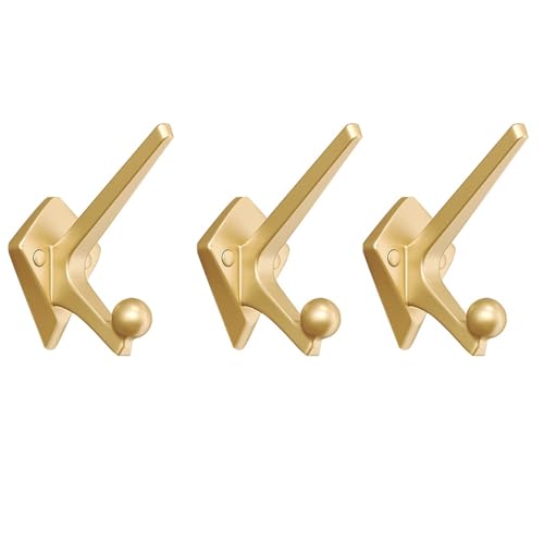 IRUGS 3er Set Wandgarderobe – Doppelhaken Aus Legierung – Handtuchhalter Fürs Badezimmer – Dekorative Wandhaken Aus Metall(Gold) von IRUGS