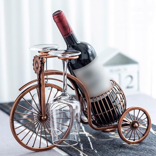 IRUGS Weinflaschenhalter Fürs Fahrrad, Weinglasregal Für Die Arbeitsplatte, Vintage-Stielglasregal, Metall-Organizer, Bietet Platz Für 2 Weingläser Und 1 Weinflasche(Bronze) von IRUGS