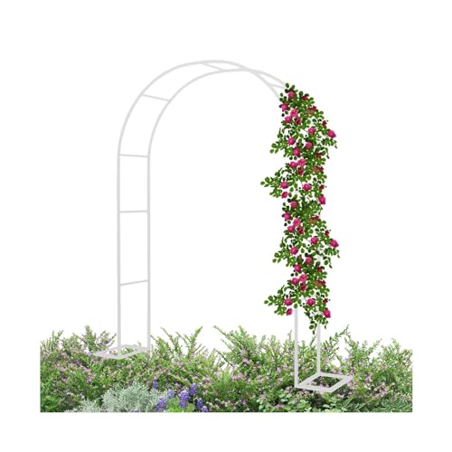 Rosenbogen aus Metall gartenbogen für Pflanzen zur Unterstützung von Rosen die Torbogen-Gartendekoration Garten-Pergola für Innen- und Außenbereich Rasen Garten mit Sockel stabil(Color:White,Size:2.8x von IRUGS